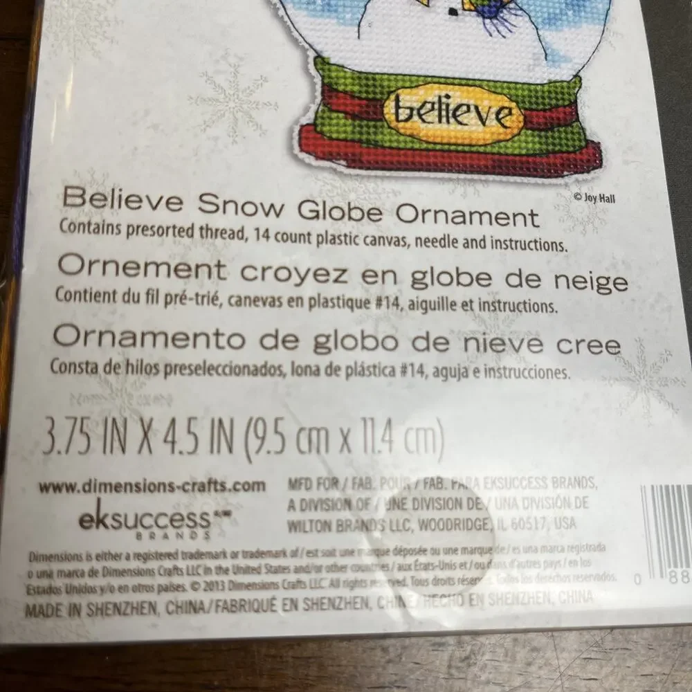 2013 Dimensions “Believe Snow Globe Ornament” Cross Stitch Kit Snowman Christmas